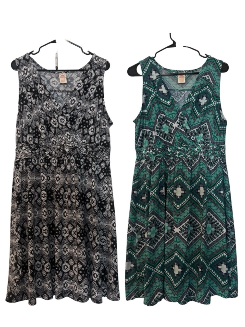 Faded Glory Black Teal Green Geo Midi Dress 1X